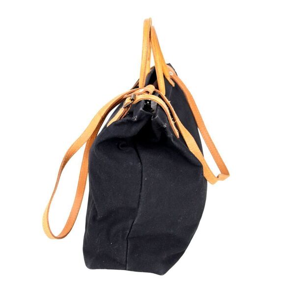 XLarge Amanda Smith BLACK COTTON REAL LEATHER TRIM SHOULDER BAG HANDBAG PURSE - Picture 4 of 13